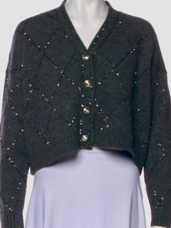Christian Lacroix Sweaters - Christian Lacroix Wool V-Neck Boxy Sweater Cardigan with Embellishments. size S